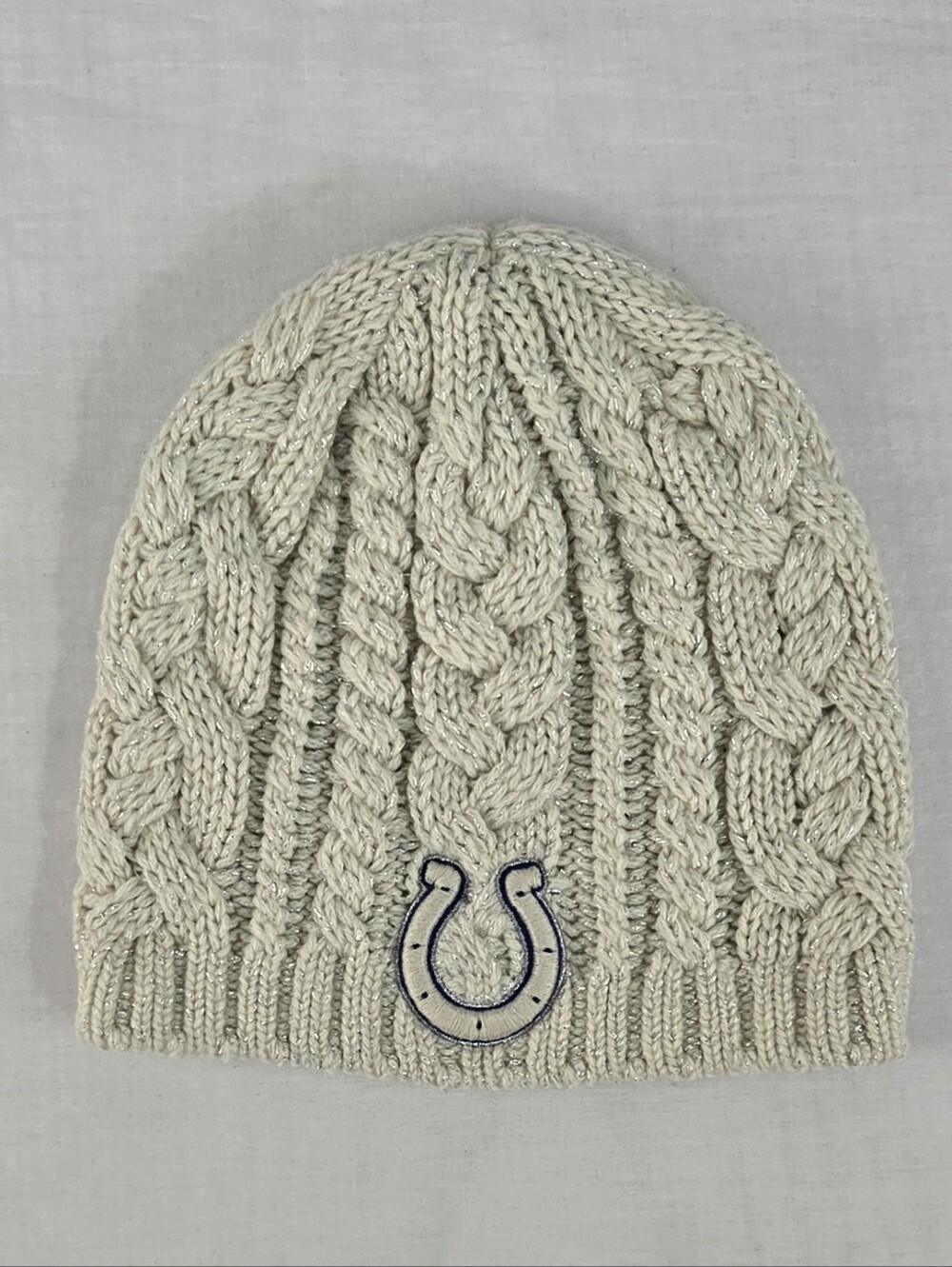 47 Women's Indianapolis Colts Cable Knit Hat - Cream with Horseshoe Emblem